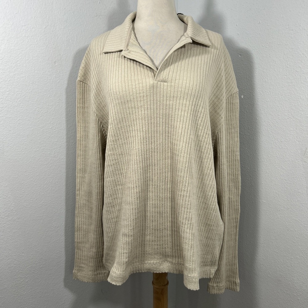 ZARA Sweater Womens L Beige Split Hem Relaxed Hem Minimalist Preppy